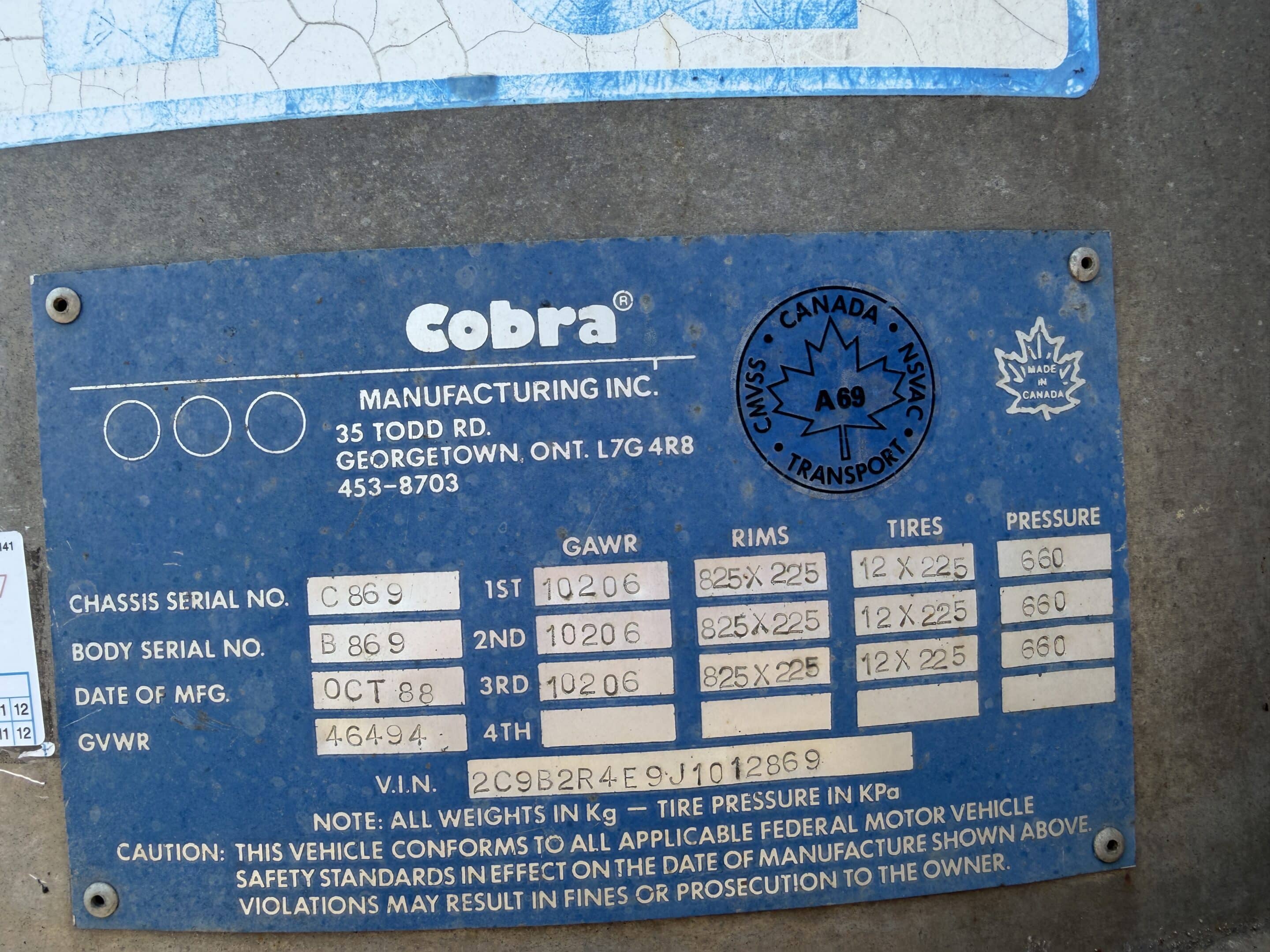 Remorque 3 essieux Cobra Année:1989 Combo -Stock#P1548/11385 – Image 2